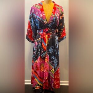 Wayward Fancies By eshaki ROSE print Wide Sleeve Midi dress With Belt 1X (18W)